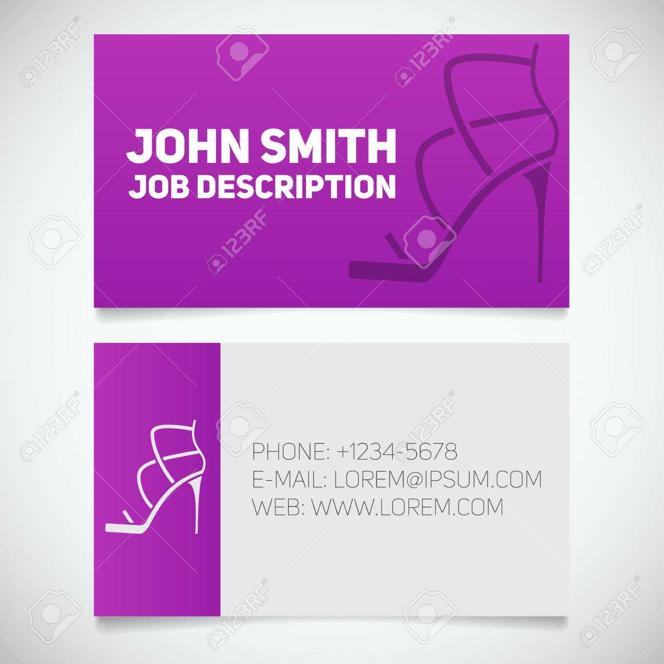 Business Card Print Template With High Heel Shoe Logo. Manager Throughout High Heel Template For Cards