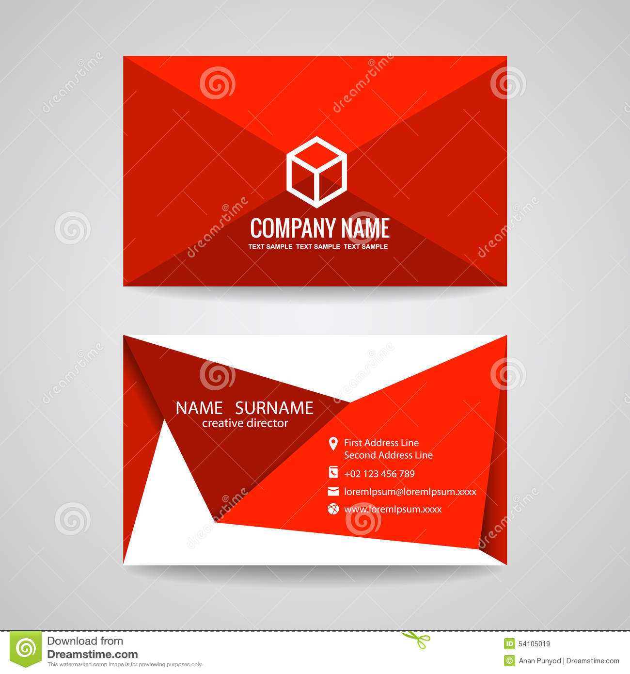 Business Card Vector Graphic Design , Red Triangle Fold And In Fold Over Business Card Template