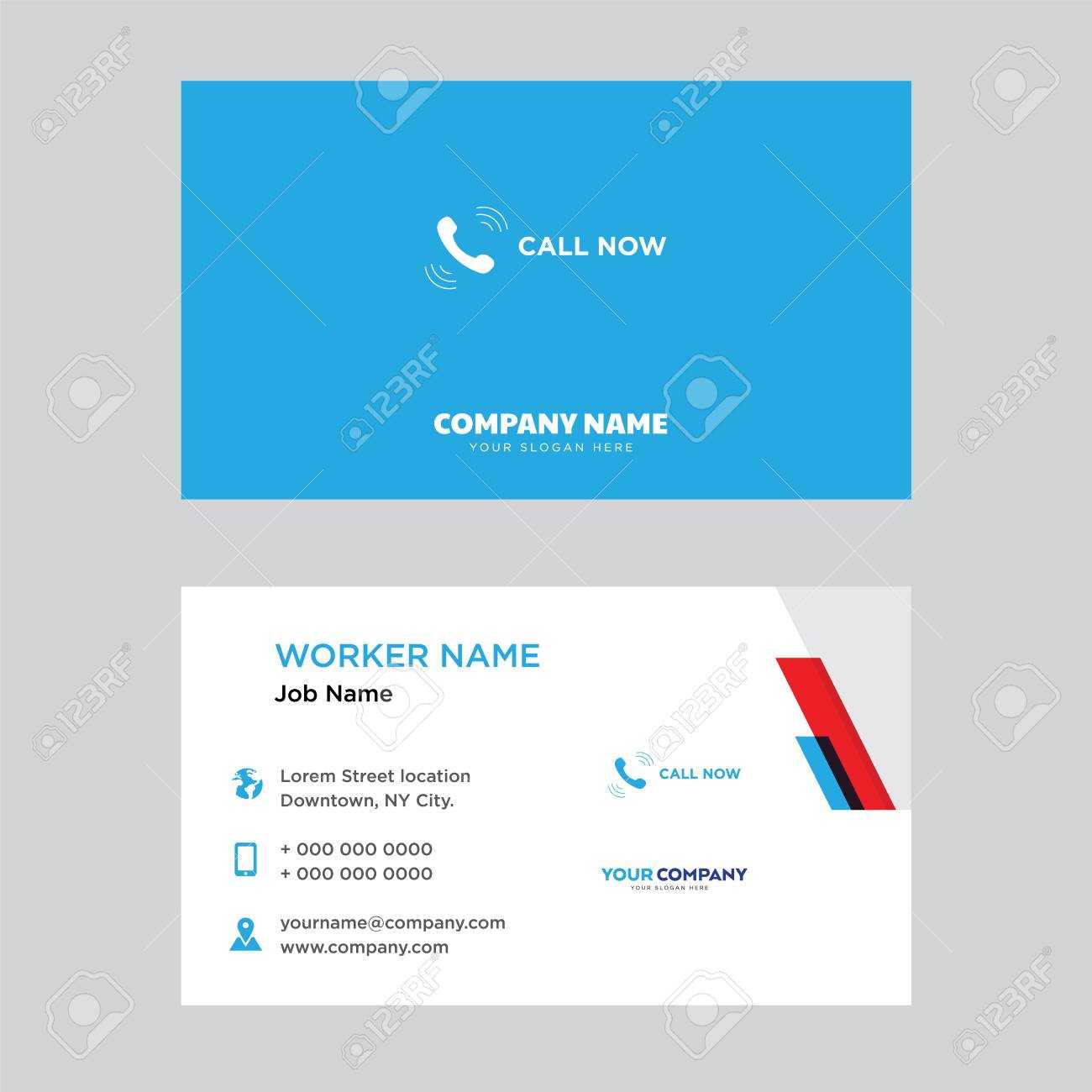 Call Now Business Card Design Template In Front And Back Illustration. Within Call Card Templates