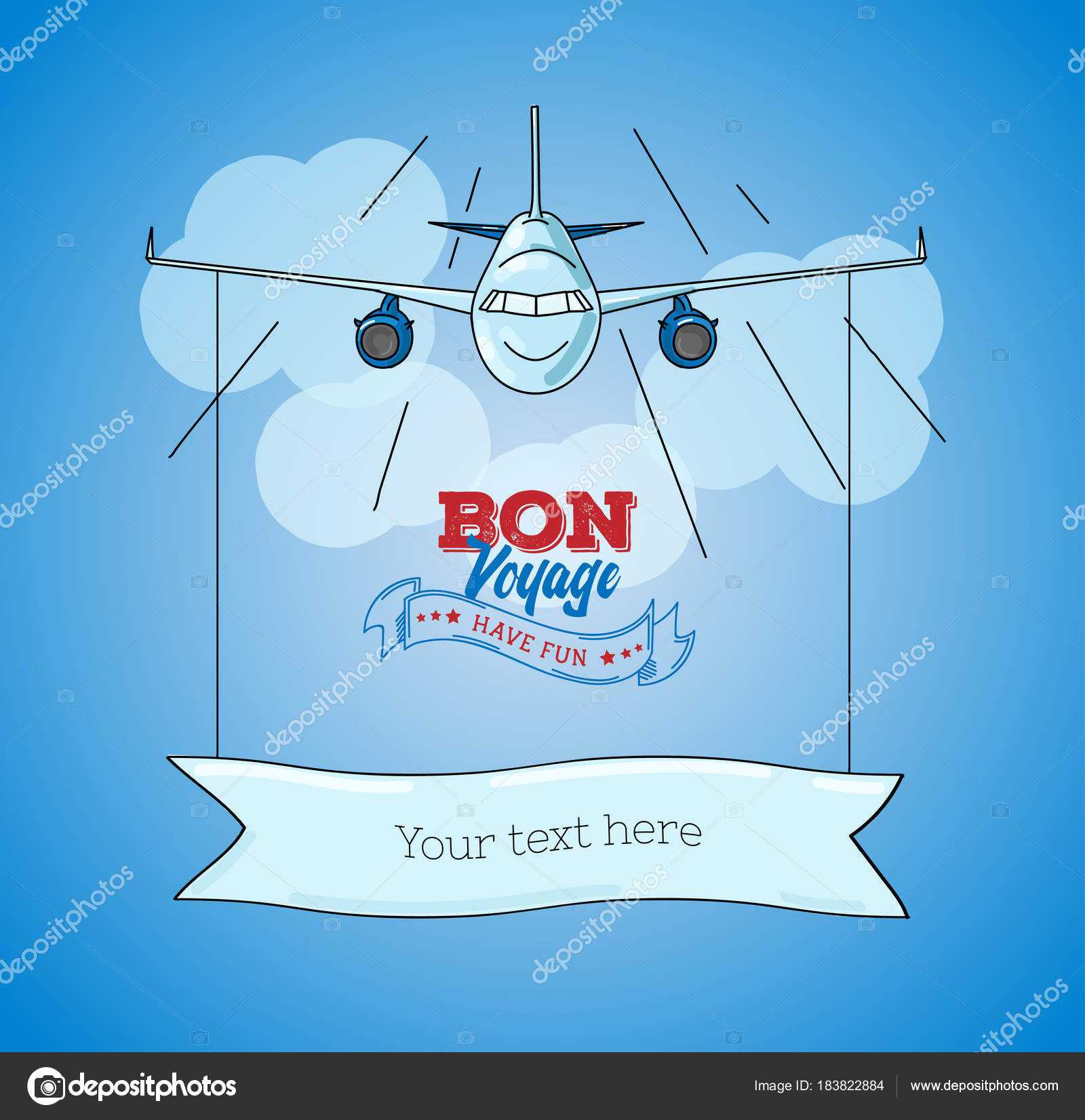 Card Template With Plane Graphic Illustration On Blue Sky Intended For Bon Voyage Card Template