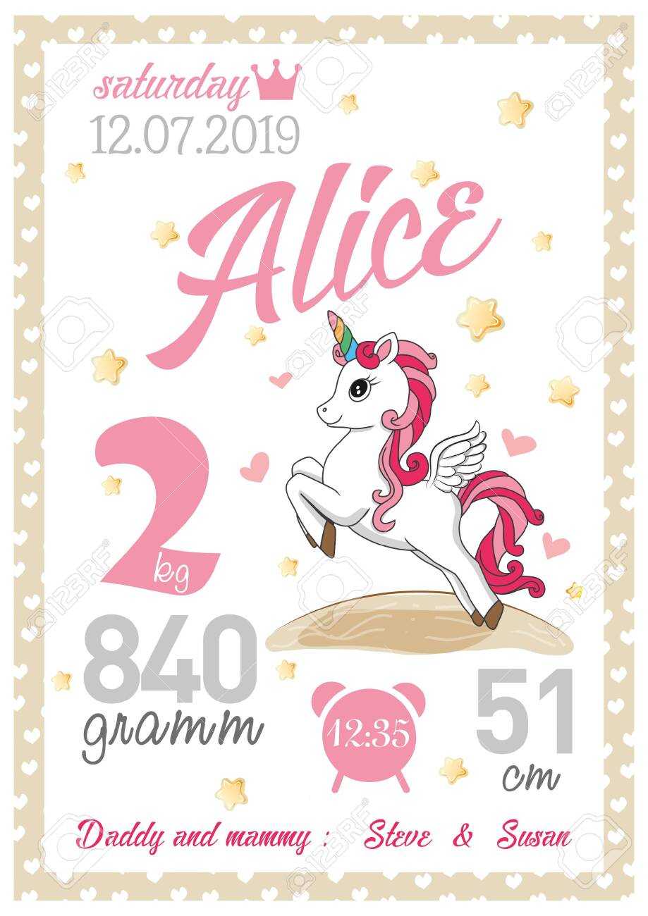 Cartoon Template Of Baby Birth Certificate For Girls. Named Alice Within Girl Birth Certificate Template