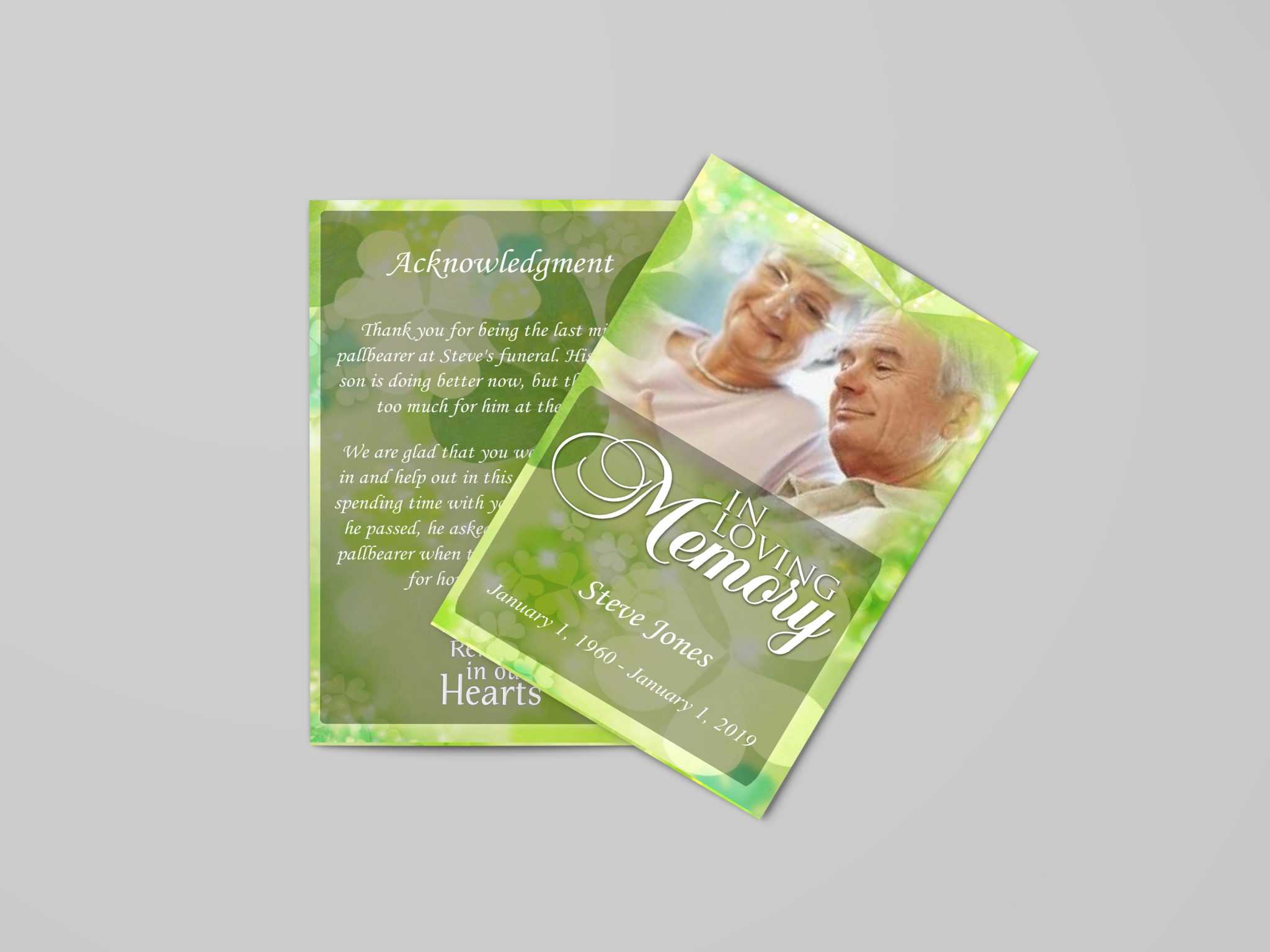 Celtic Irish Green Funeral Program Template In Memorial Cards For Funeral Template Free