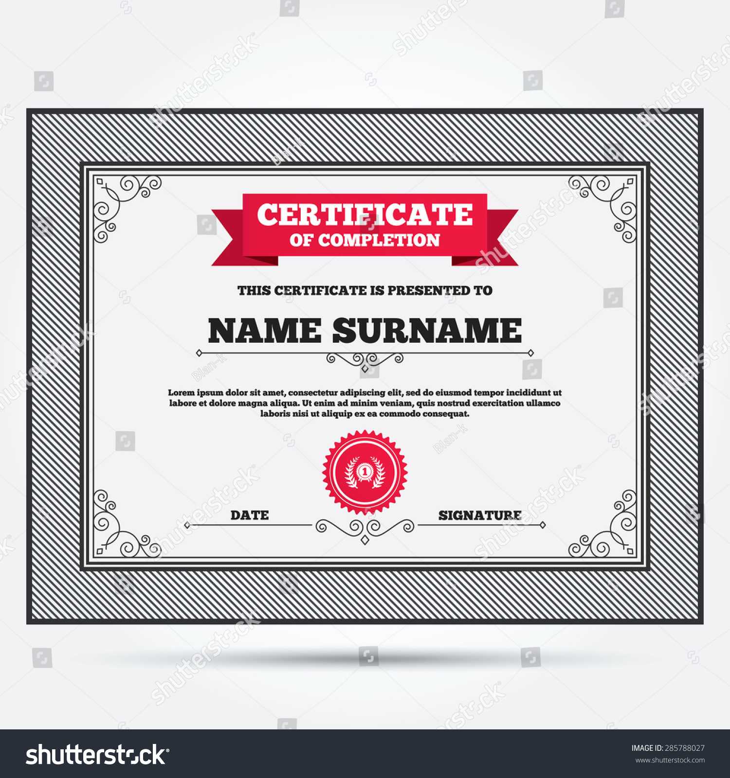 Certificate Completion First Place Award Sign | Royalty Free Pertaining To First Place Award Certificate Template