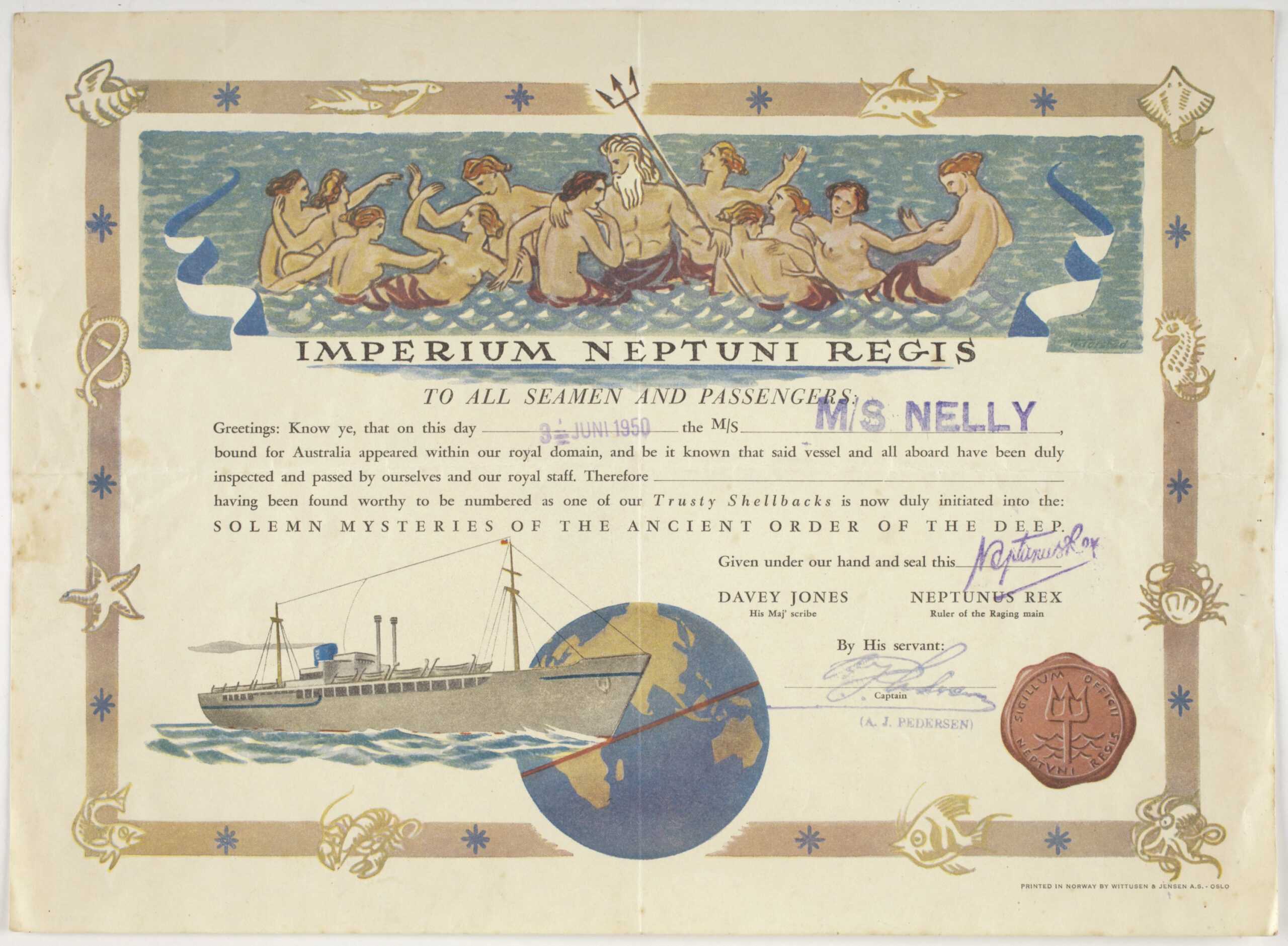 Certificate – Crossing The Equator, Ms Nelly, Wittusen With Crossing The Line Certificate Template