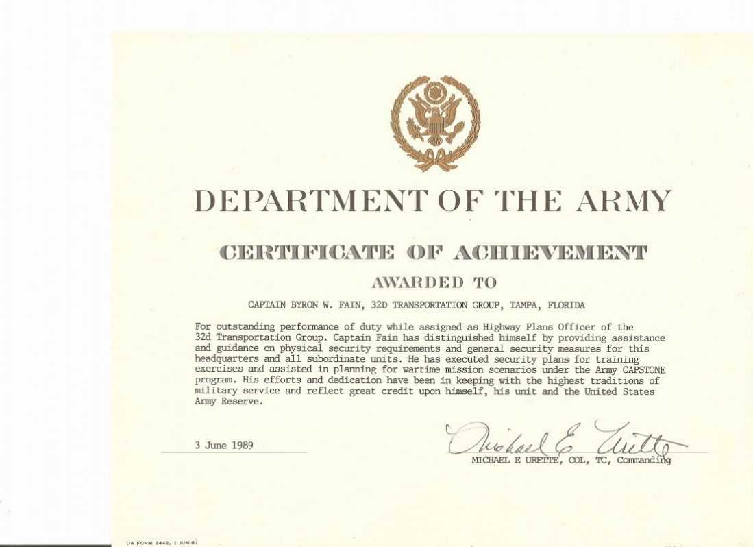 Certificate Of Achievement Army Form – Calep.midnightpig.co Regarding Army Certificate Of Achievement Template