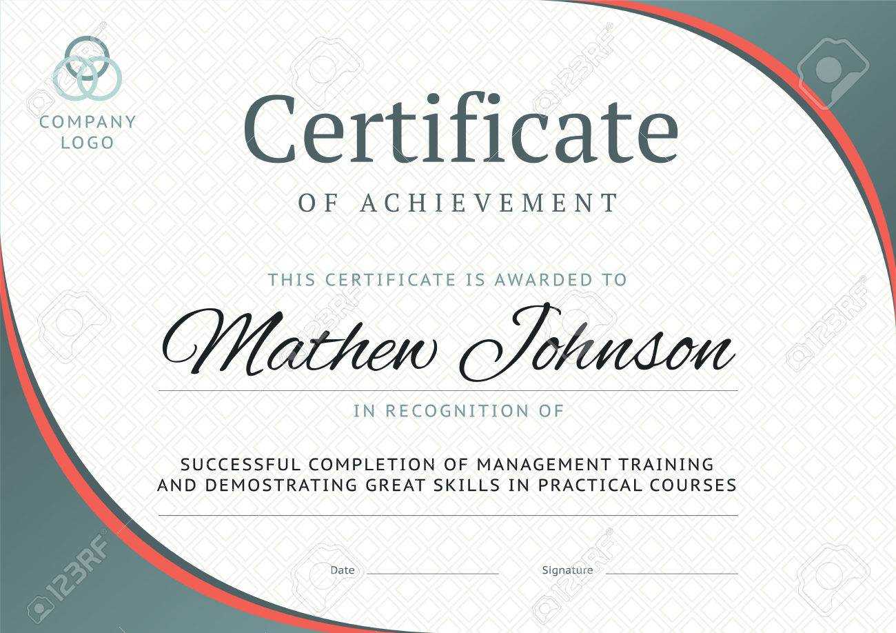 Certificate Of Achievement Template Design. Business Diploma.. With Free Training Completion Certificate Templates