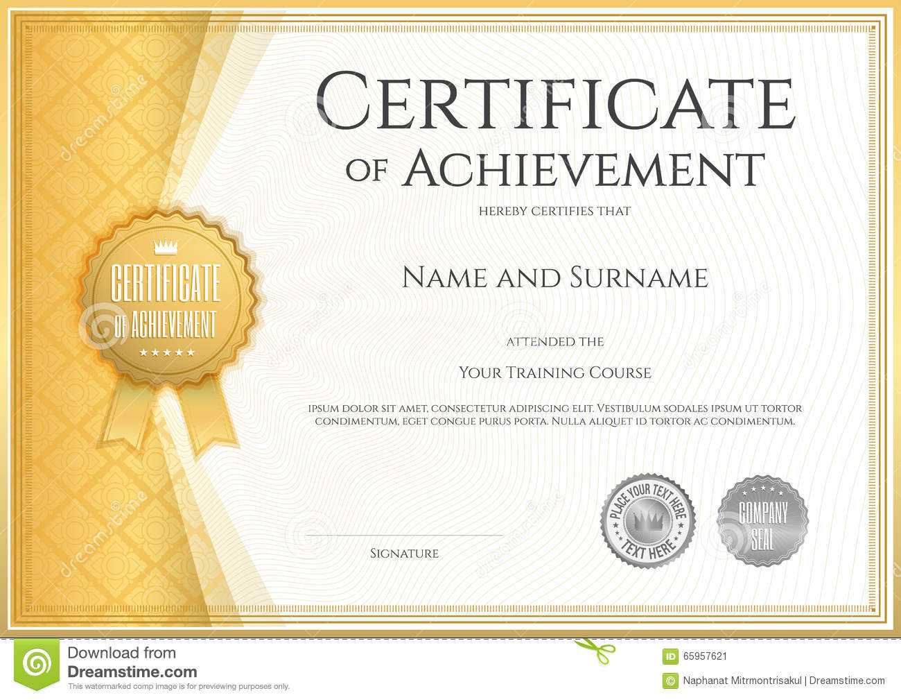 Certificate Of Achievement Template In Vector Stock Vector Intended For Certificate Of Accomplishment Template Free