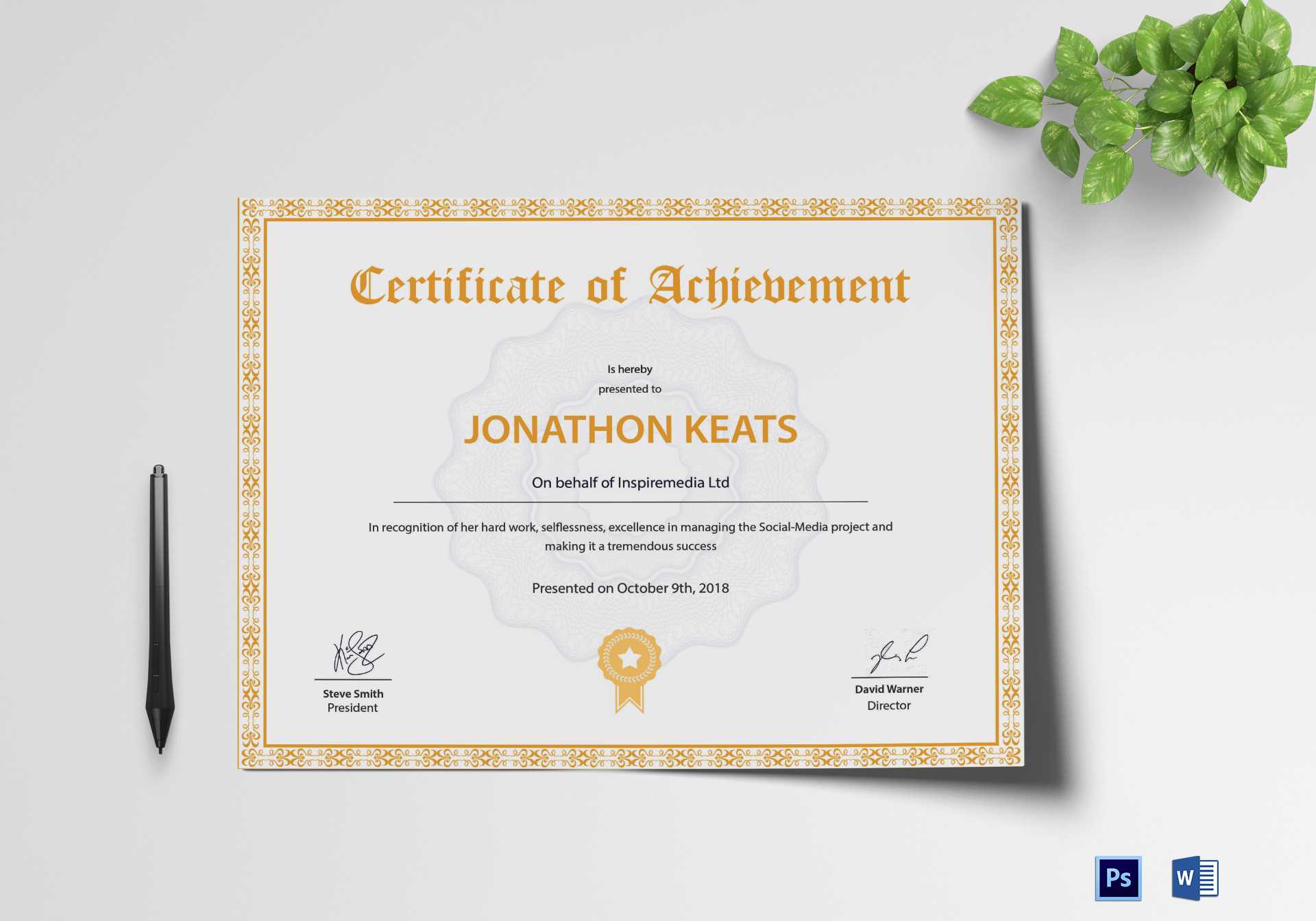 Certificate Of Achievement Template With Regard To Word Certificate Of Achievement Template