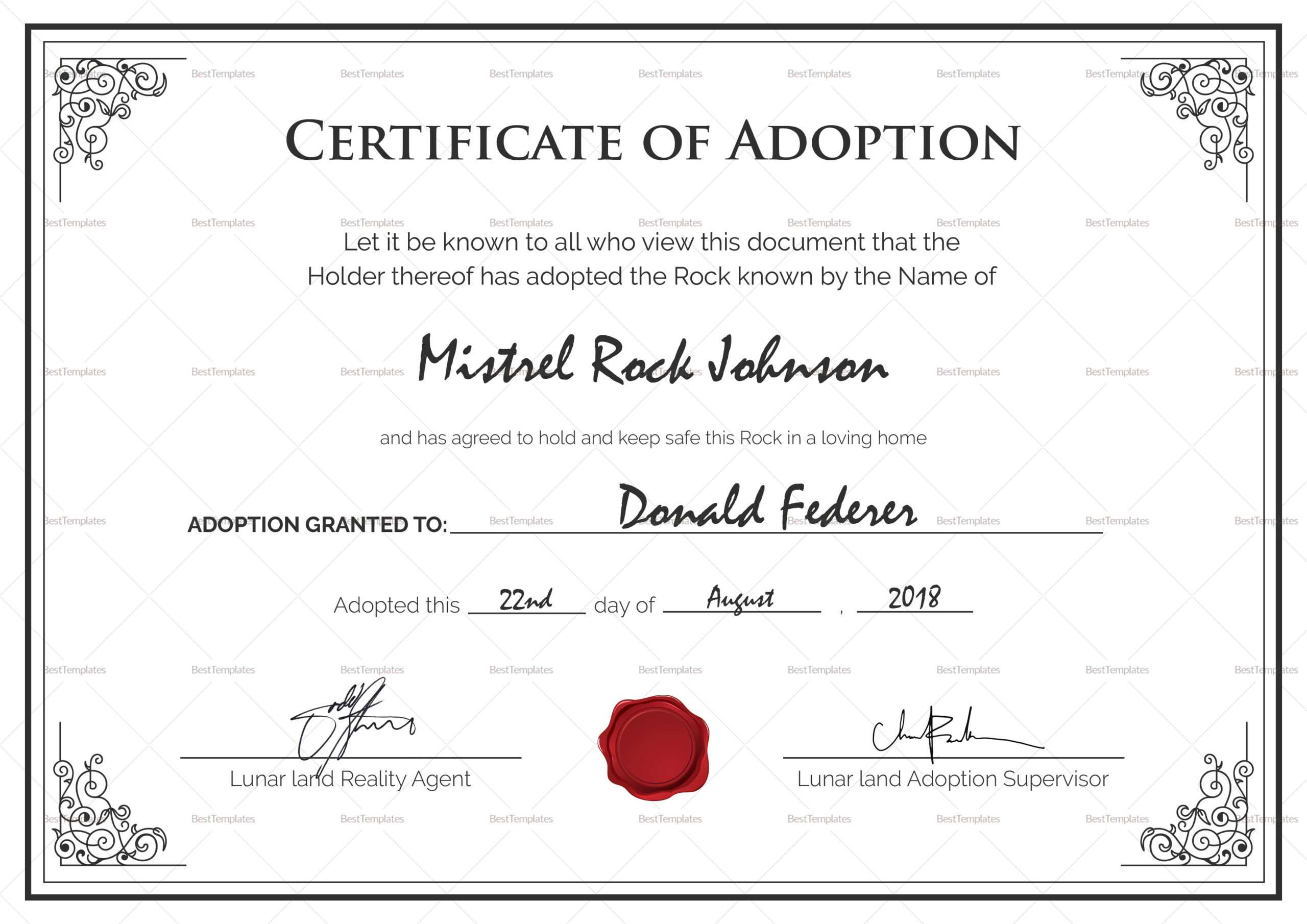 Certificate Of Adoption Template - Calep.midnightpig.co In Adoption Certificate Template