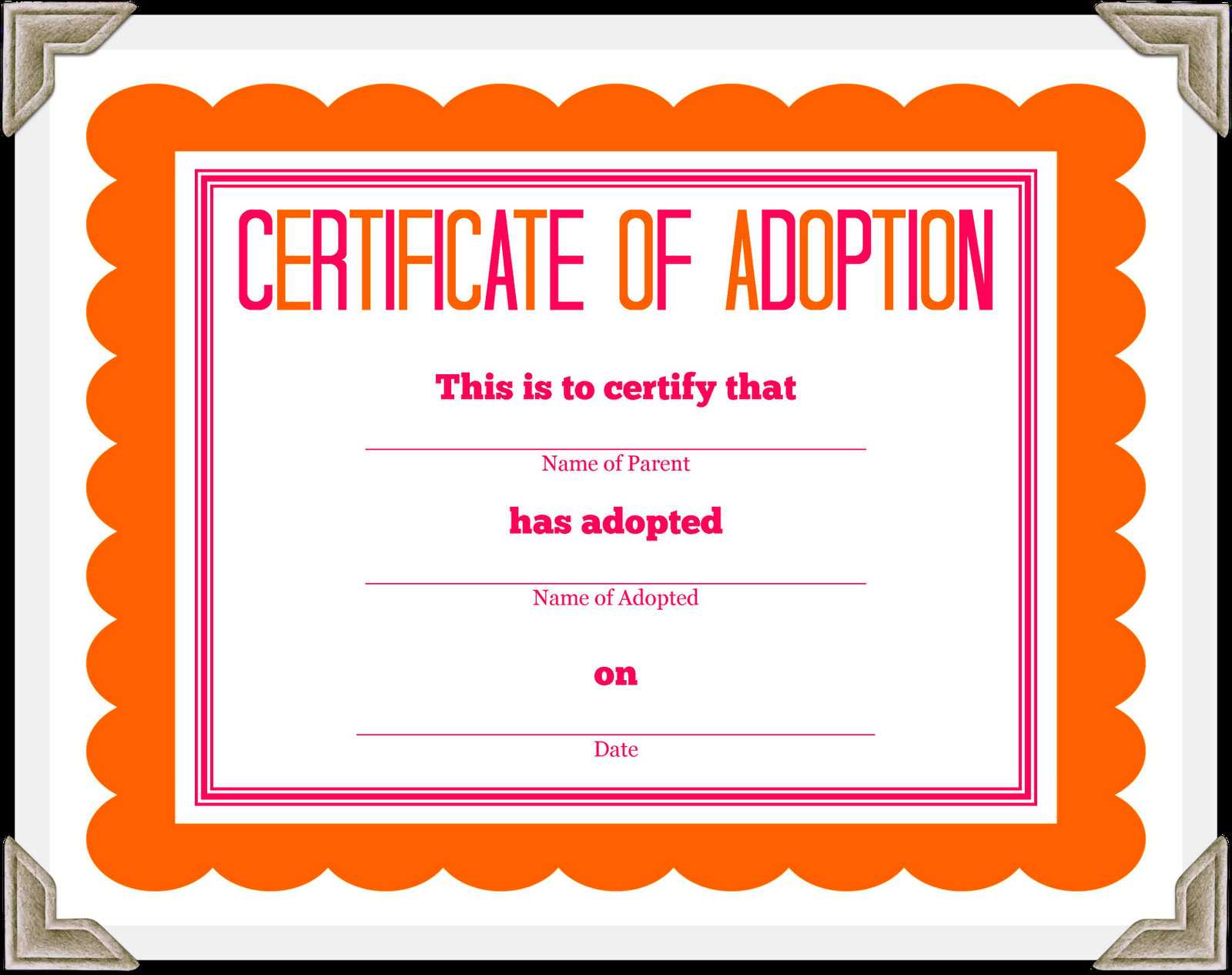 Certificate Of Adoption Template – Calep.midnightpig.co Regarding Pet Adoption Certificate Template