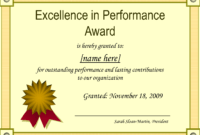 Certificate Of Appreciation For Outstanding Performance for Best Performance Certificate Template