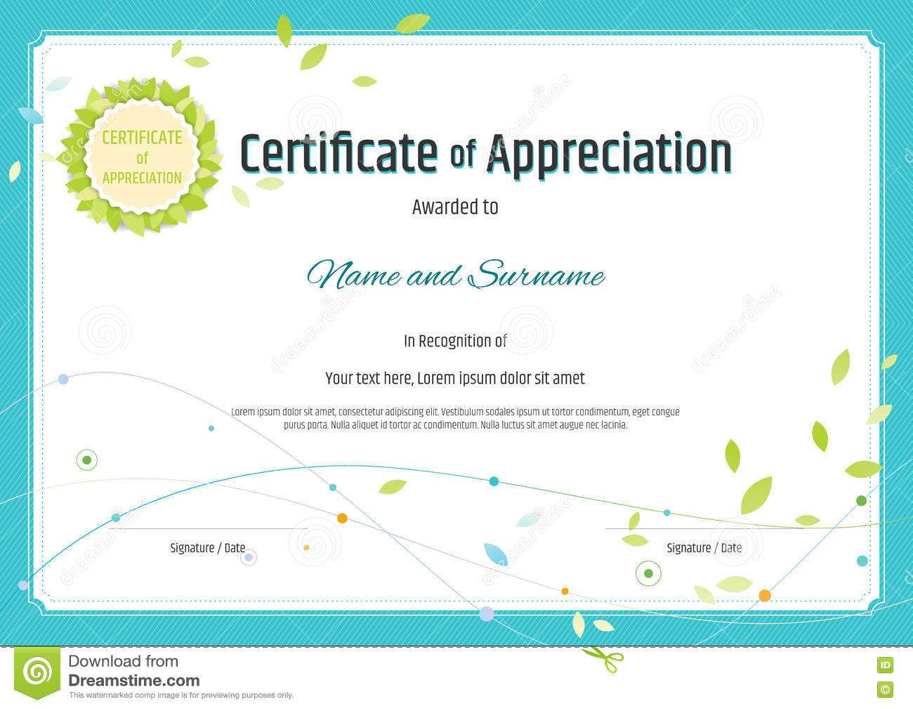 Certificate Of Appreciation Template In Nature Theme With Intended For Template For Recognition Certificate