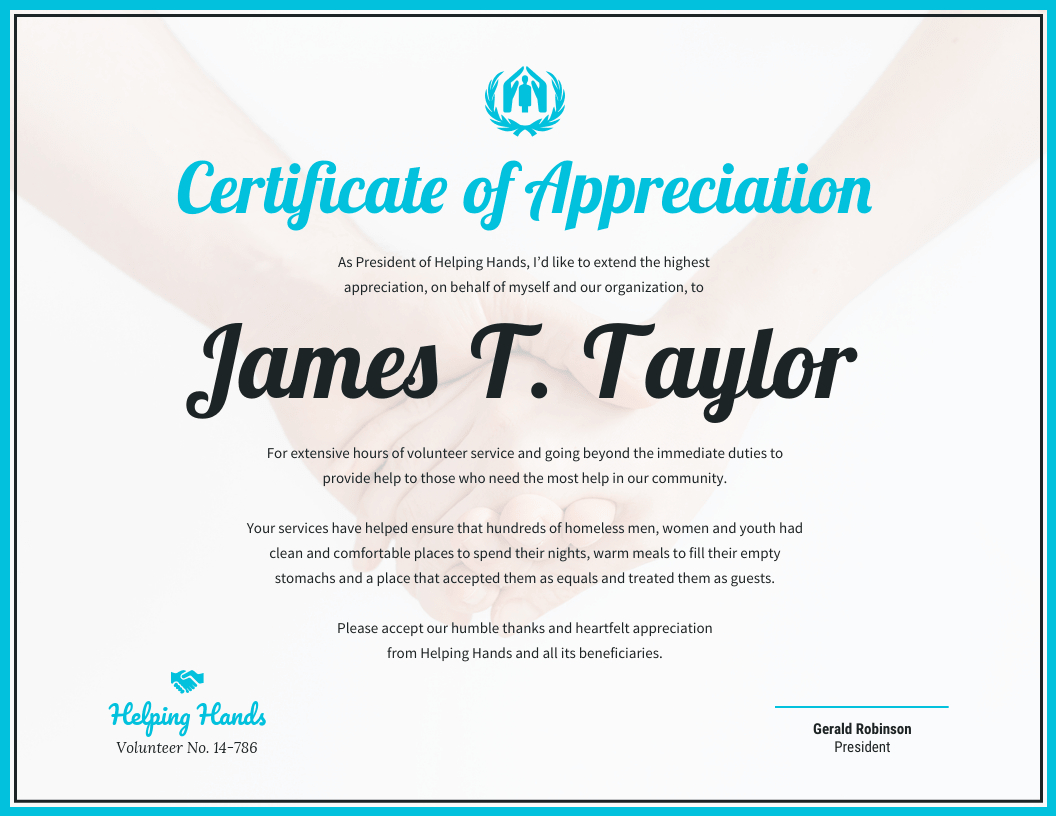 Certificate Of Appreciation With Regard To Volunteer Certificate Templates