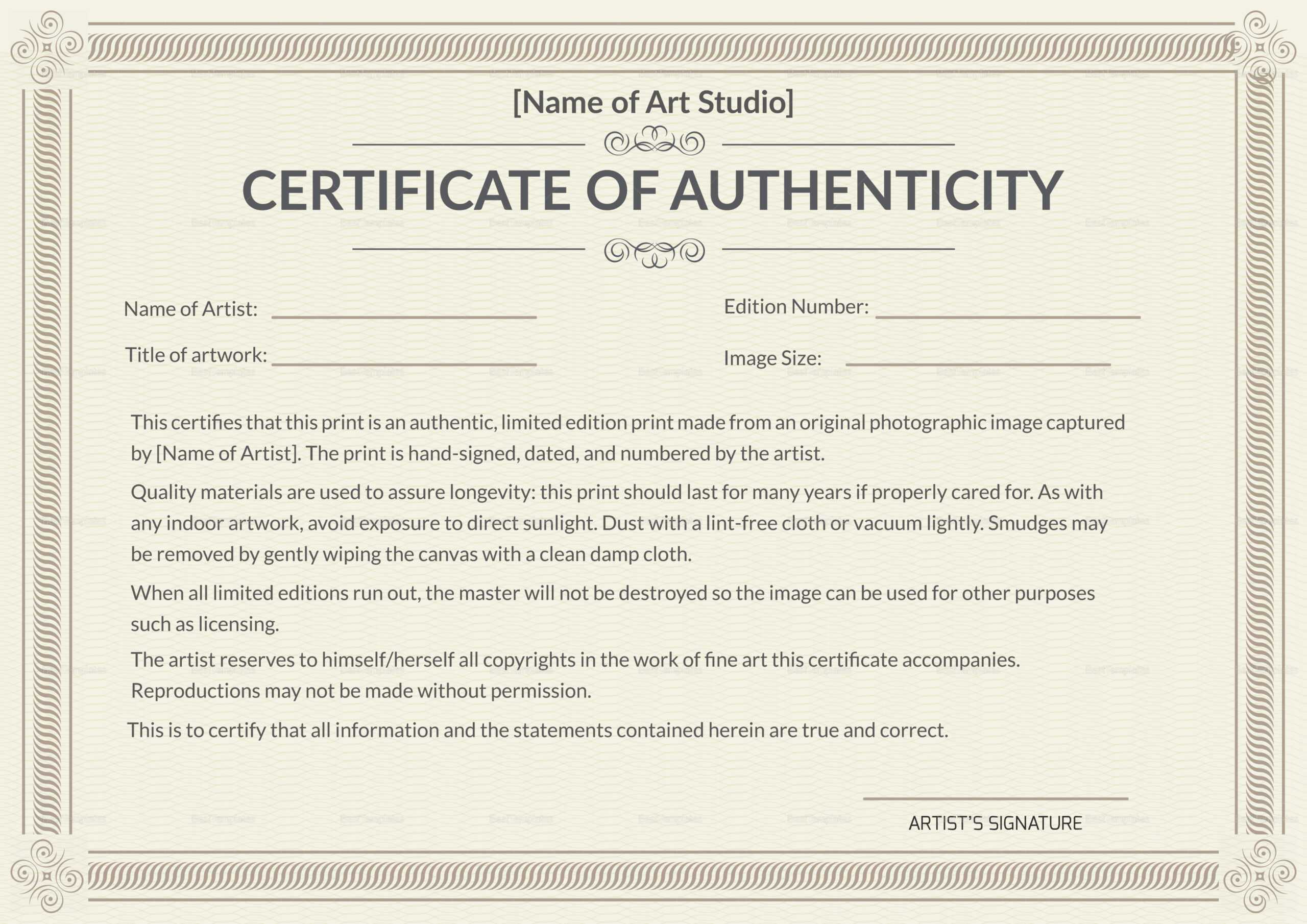 Certificate Of Authenticity Templates – Calep.midnightpig.co Within Certificate Of Authenticity Template