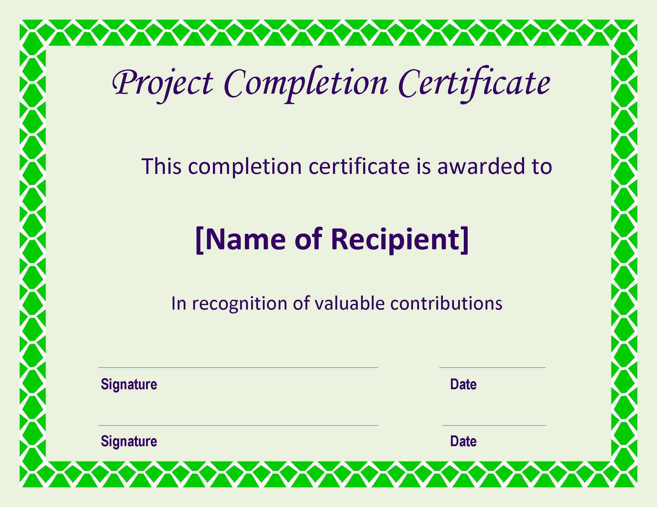 Certificate Of Completion Project | Templates At Throughout Certificate Of Completion Template Construction