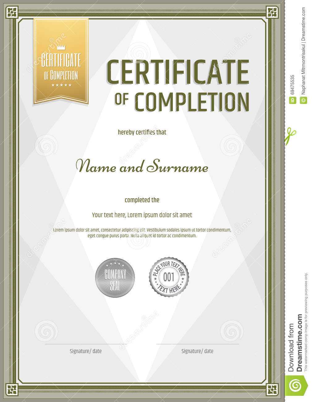 Certificate Of Completion Template In Portrait Stock Vector Regarding Certification Of Completion Template
