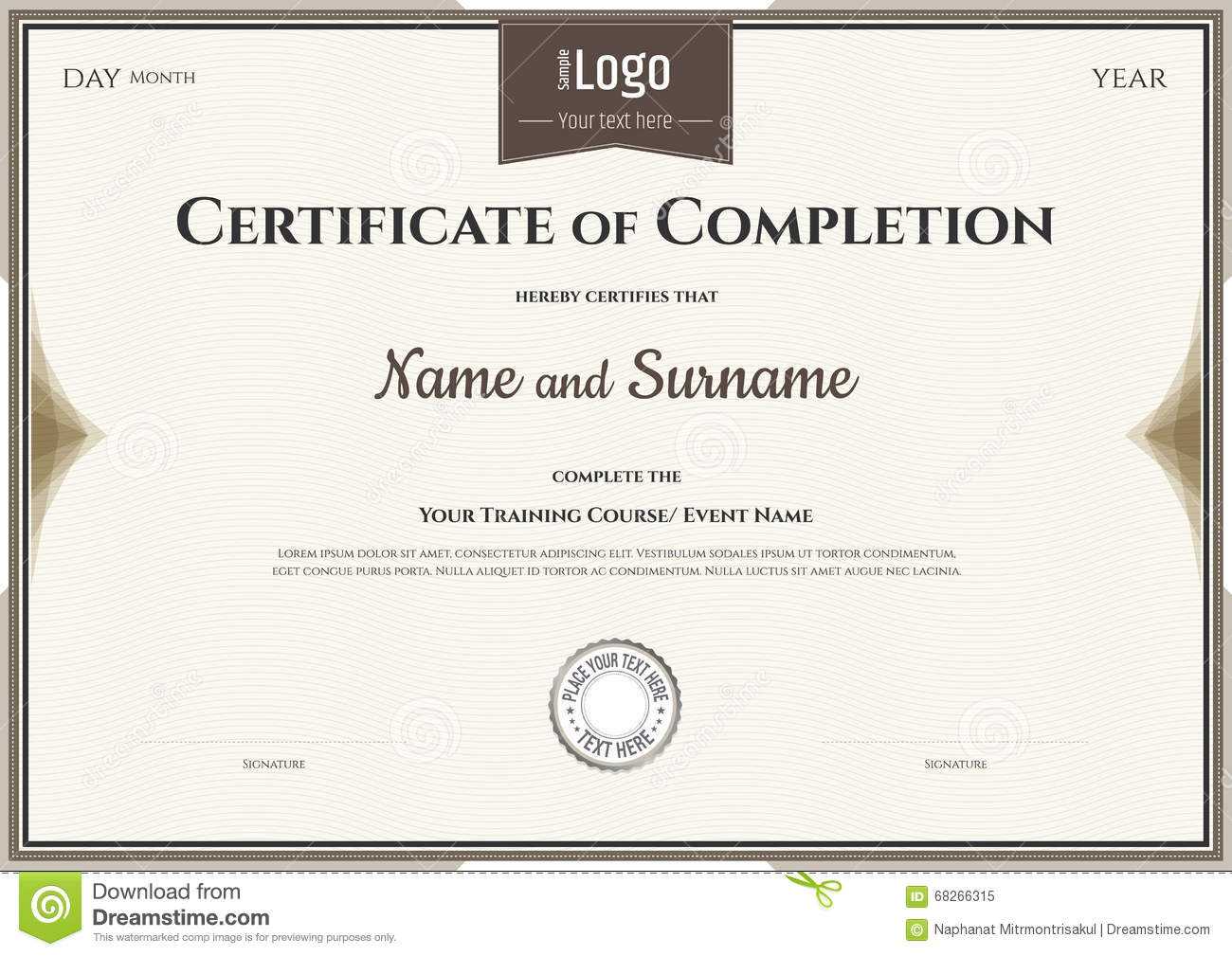 Certificate Of Completion Template In Vector Stock Vector With Sales Certificate Template