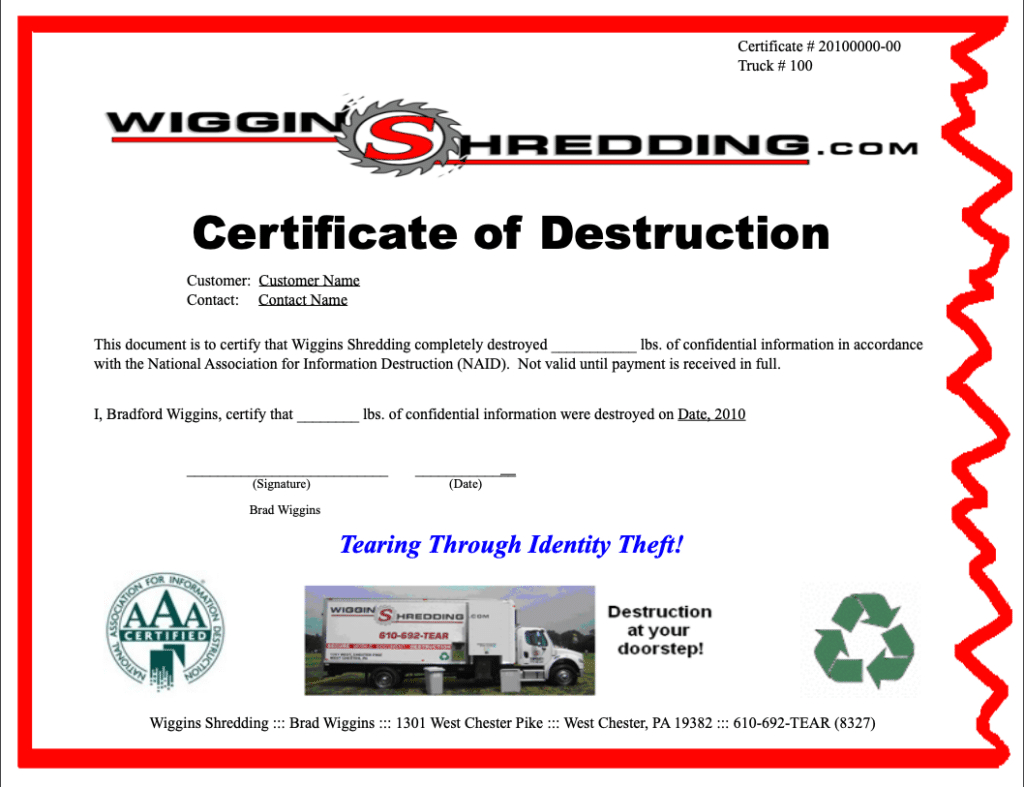 Certificate Of Destruction In Destruction Certificate Template