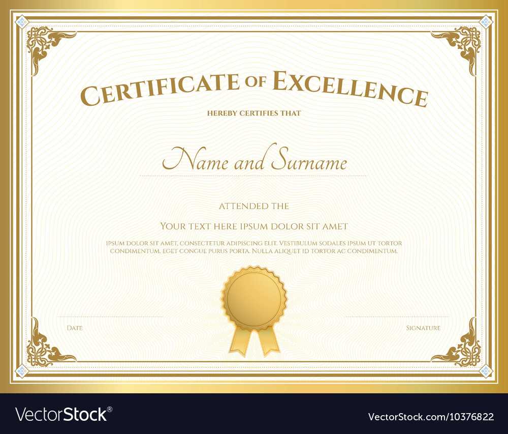 Certificate Of Excellence Template Gold Theme Regarding Free Certificate Of Excellence Template