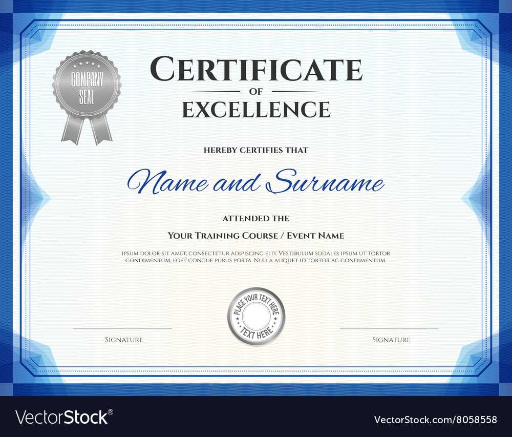 Certificate Of Excellence Template In Blue Theme With Free Certificate Of Excellence Template