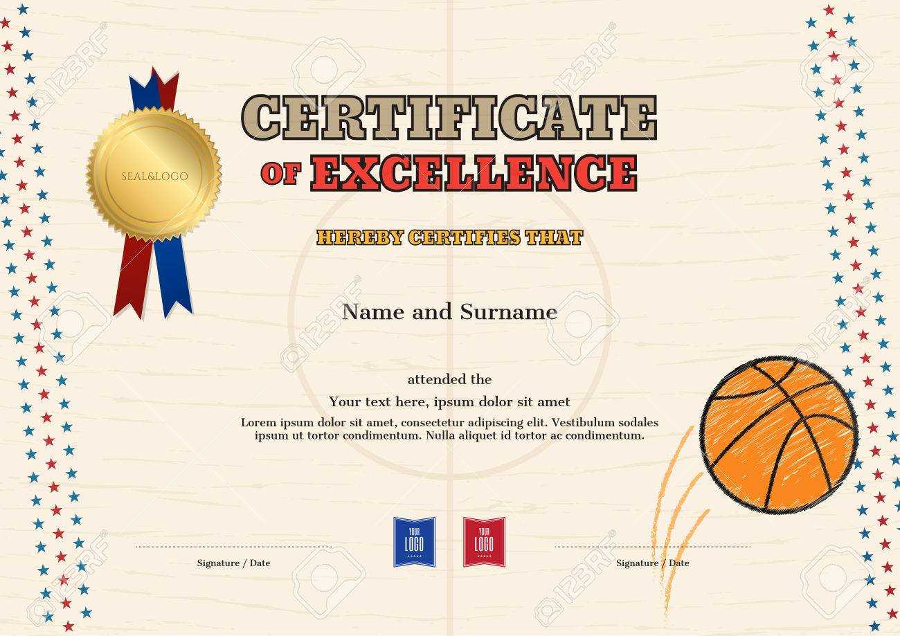 Certificate Of Excellence Template In Sport Theme For Basketball.. With Regard To Basketball Certificate Template