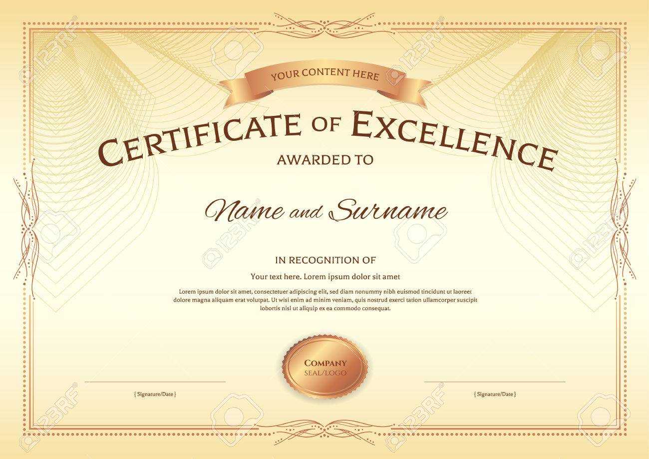Certificate Of Excellence Template With Award Ribbon On Abstract.. Inside Award Of Excellence Certificate Template