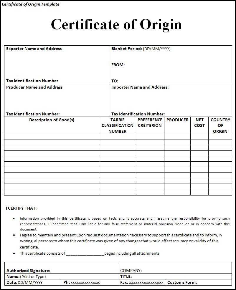 Certificate Of Origin Template – Dalep.midnightpig.co With Regard To Certificate Of Manufacture Template