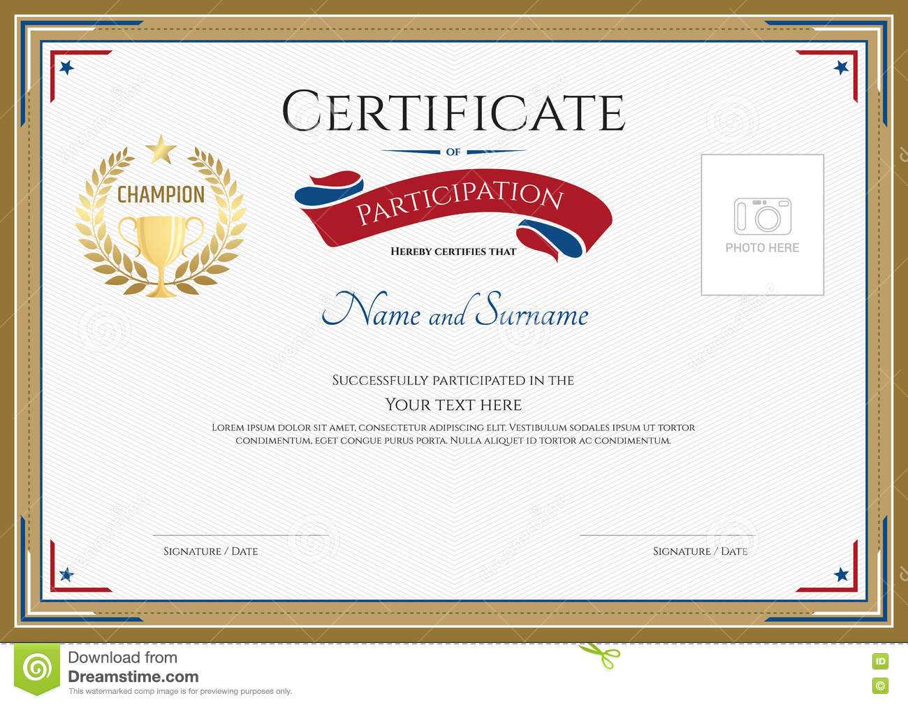 Certificate Of Participation Template In Sport Theme Stock With Regard To Certification Of Participation Free Template