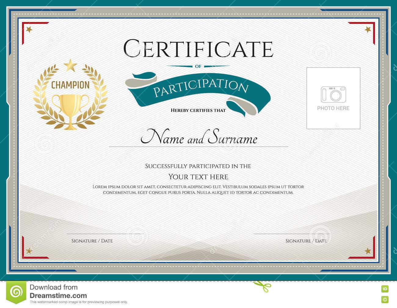 Certificate Of Participation Template With Green Broder Regarding Blank Certificate Templates Free Download