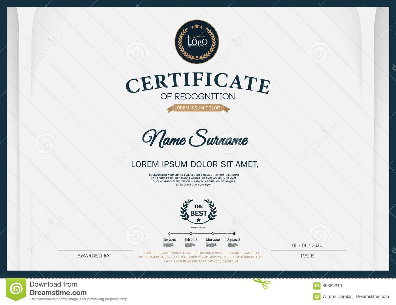Certificate Of Recognition Frame Design Template Layout Inside Certificate Template Size