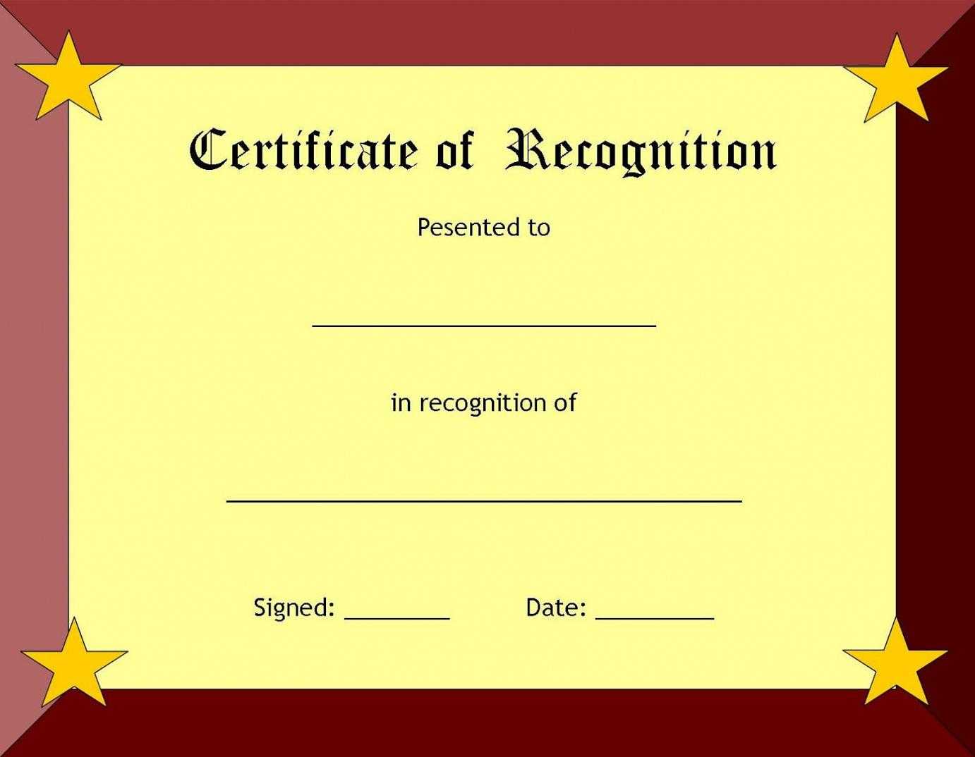 Certificate Of Recognition Template – Certificate Templates Inside In Appreciation Certificate Templates