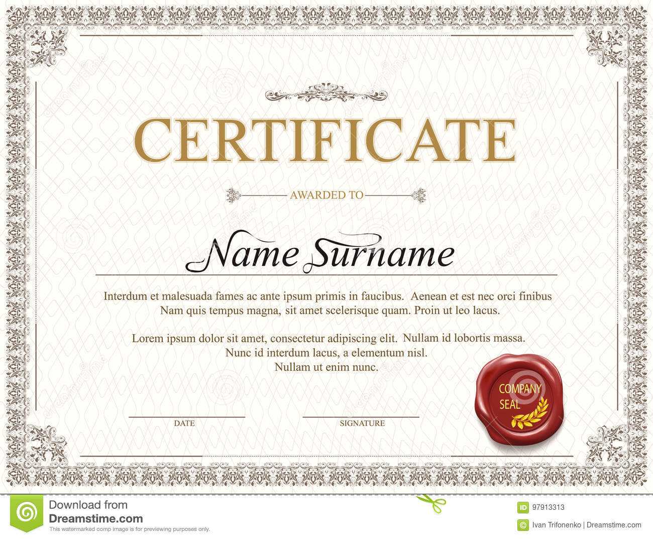 Certificate Template Design Stock Vector – Illustration Of Inside Mock Certificate Template