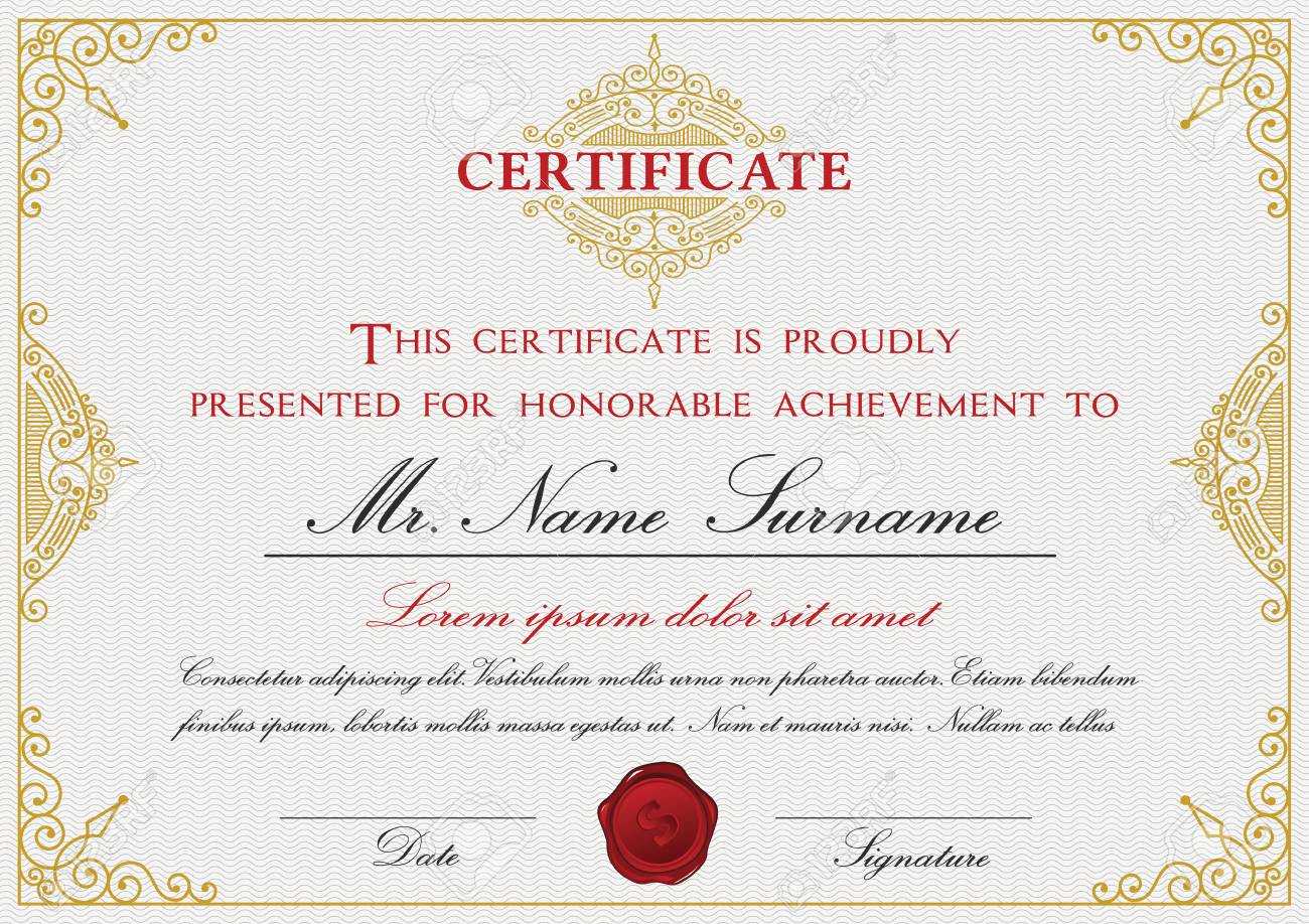 Certificate Template Design With Emblem, Flourish Border On White.. Inside Certificate Template Size