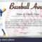 Certificate Template For Baseball Award With Baseball Player Pertaining To Softball Award Certificate Template