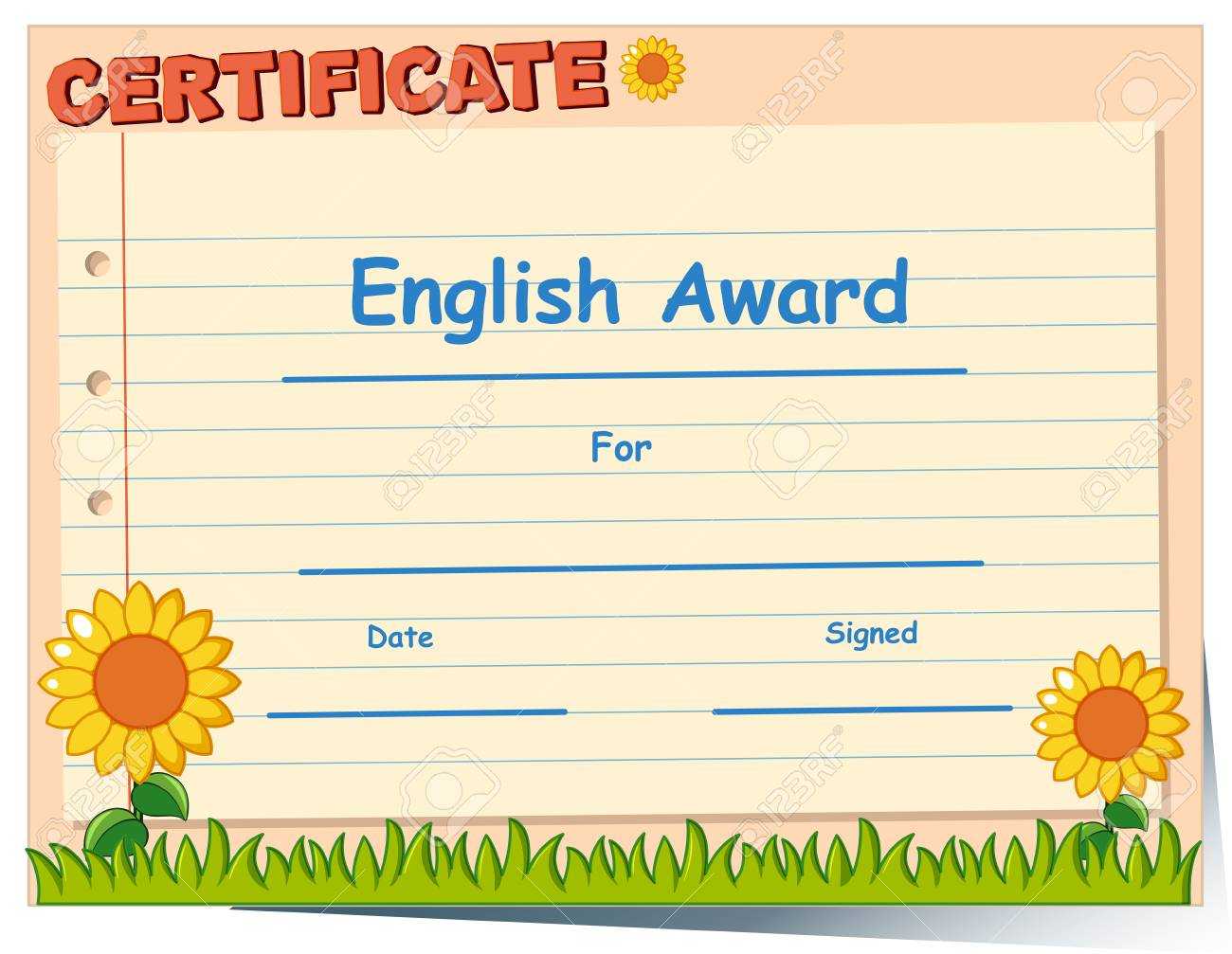 Certificate Template For English Award Illustration Within Free Printable Blank Award Certificate Templates