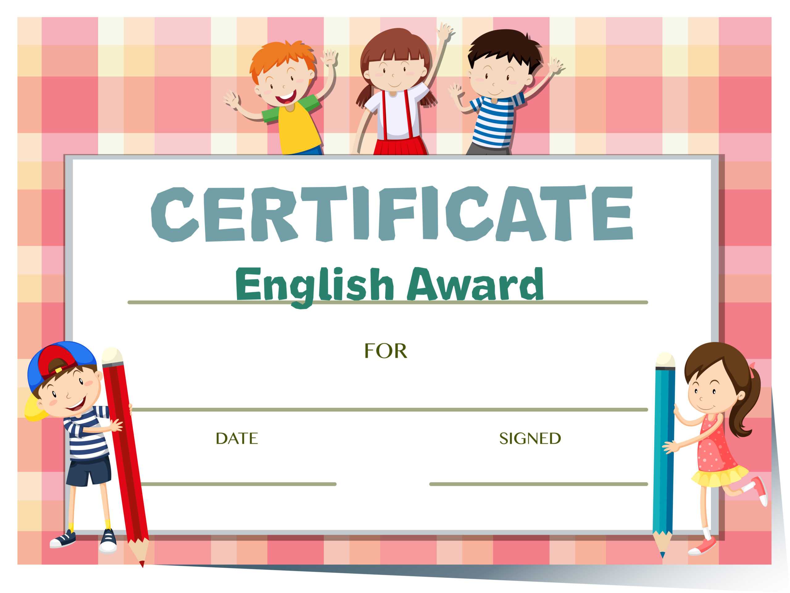 Certificate Template For English Award With Many Kids For Certificate Of Achievement Template For Kids