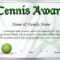 Certificate Template For Tennis Award Illustration For Tennis Certificate Template Free