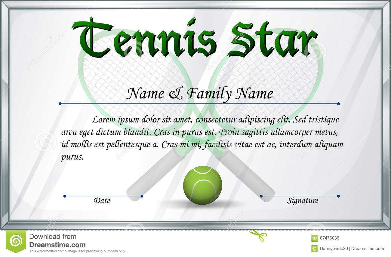 Certificate Template For Tennis Star Stock Vector Pertaining To Tennis Gift Certificate Template