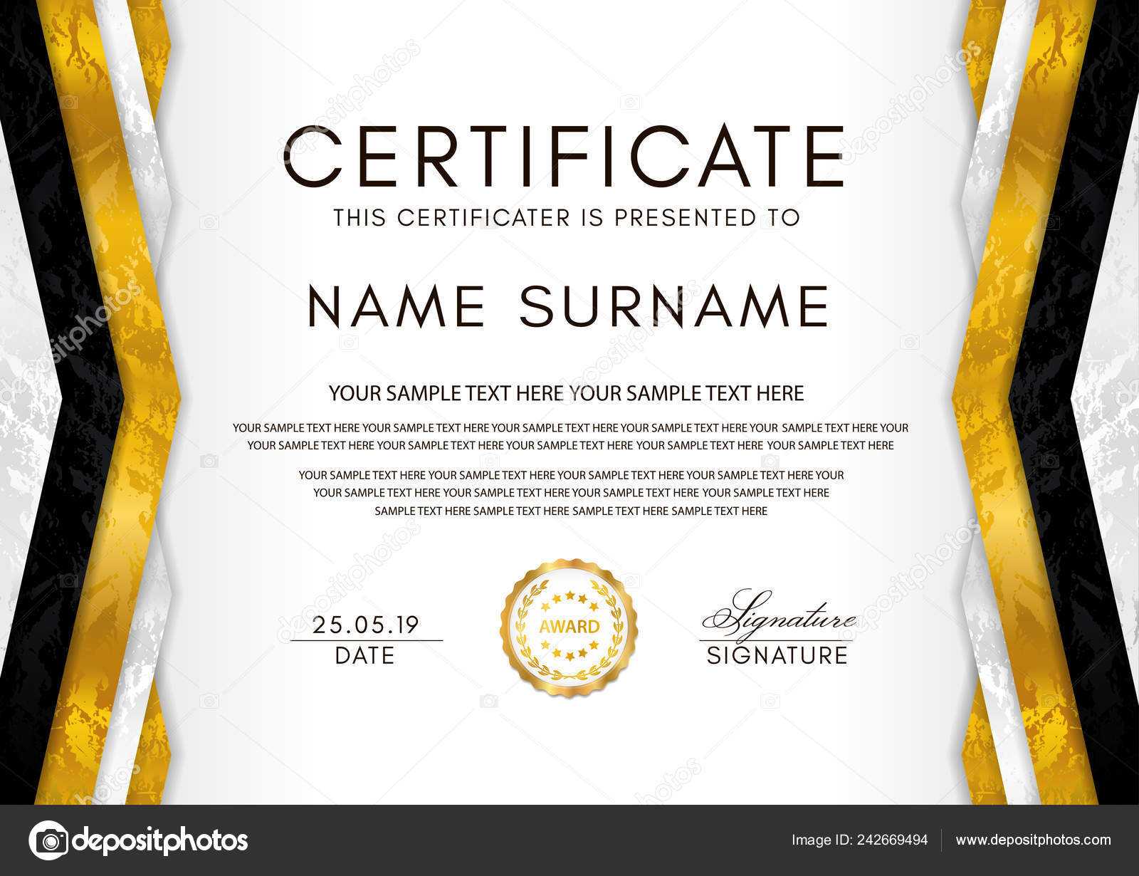 Certificate Template Geometry Frame Gold Badge White With Award Of Excellence Certificate Template