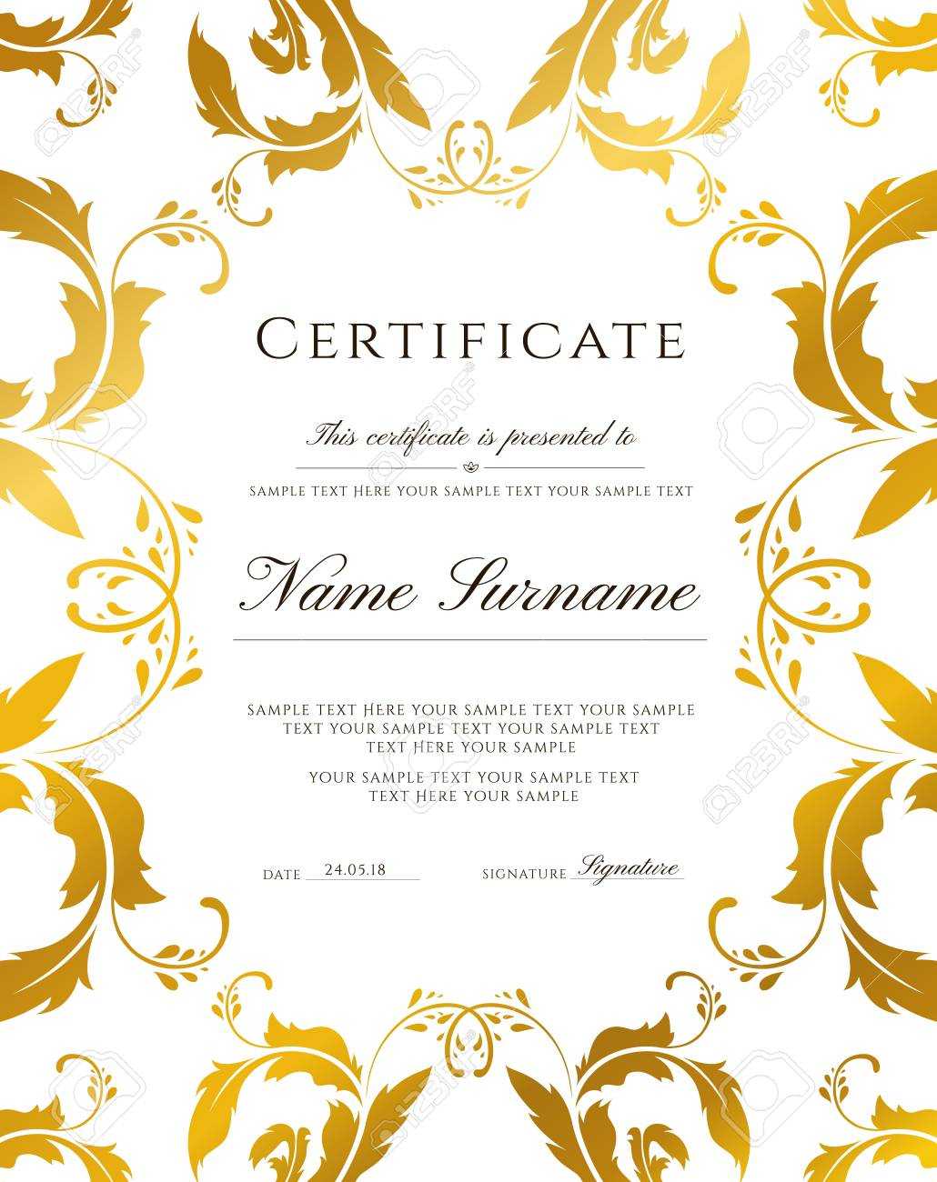 Certificate Template, Gold Border. Editable Design For Diploma,.. In Certificate Of Excellence Template Free Download