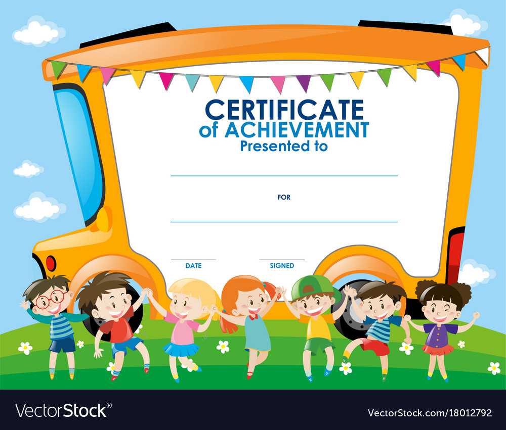 Certificate Template With Children And School Bus In Free Kids Certificate Templates