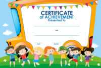 Certificate Template With Children And School Bus within Free School Certificate Templates