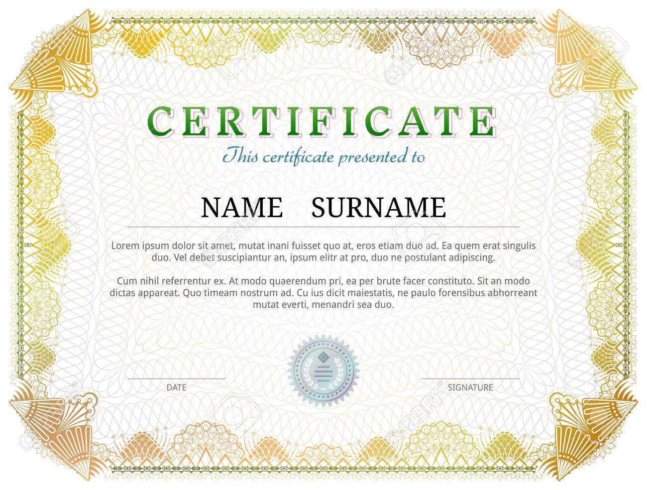 Certificate Template With Guilloche Elements. Yellow Diploma.. With Regard To Validation Certificate Template