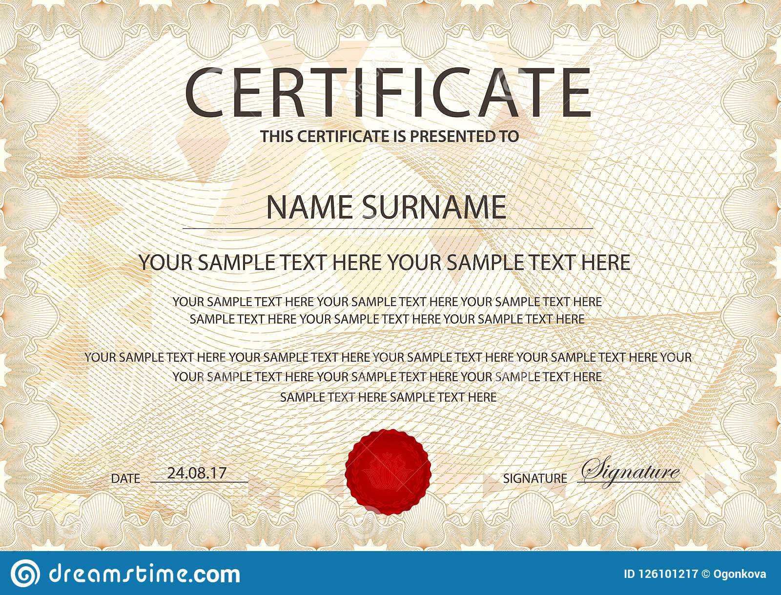 Certificate Template With Guilloche Pattern, Frame Border For First Place Certificate Template