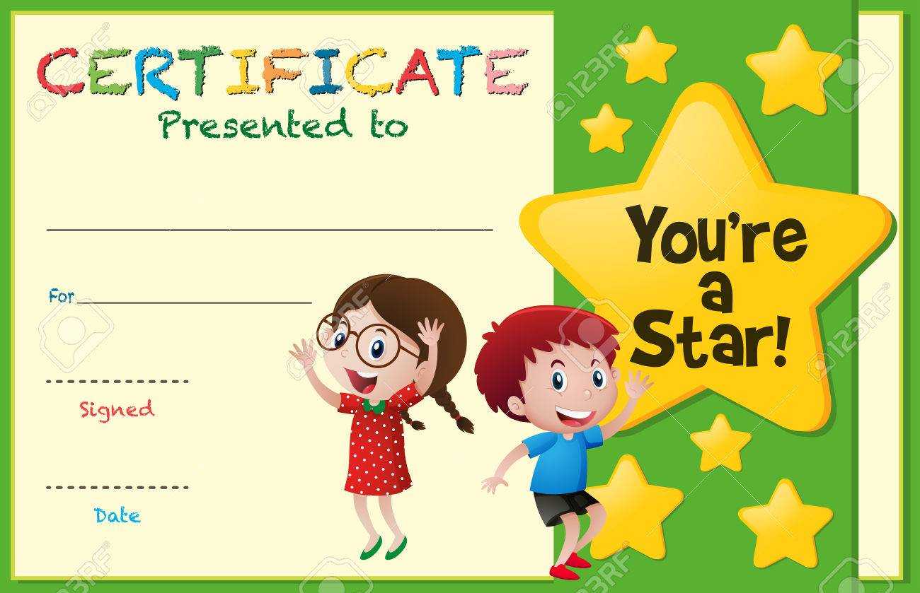 Certificate Template With Kids And Stars Illustration With Free Kids Certificate Templates