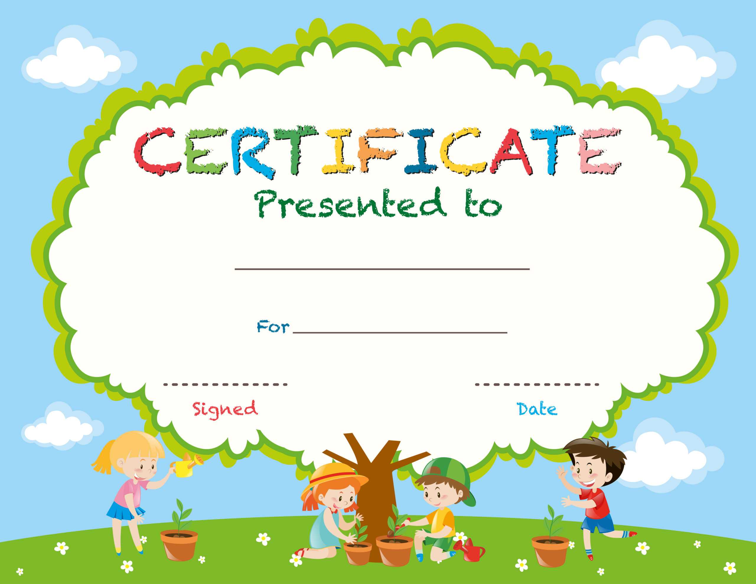 Certificate Template With Kids Planting Trees – Download Inside Certificate Of Achievement Template For Kids