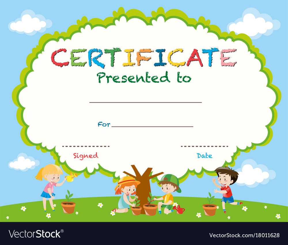 Certificate Template With Kids Planting Trees Regarding Free Kids Certificate Templates
