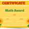 Certificate Template With Sunflowers In Background Throughout Math Certificate Template