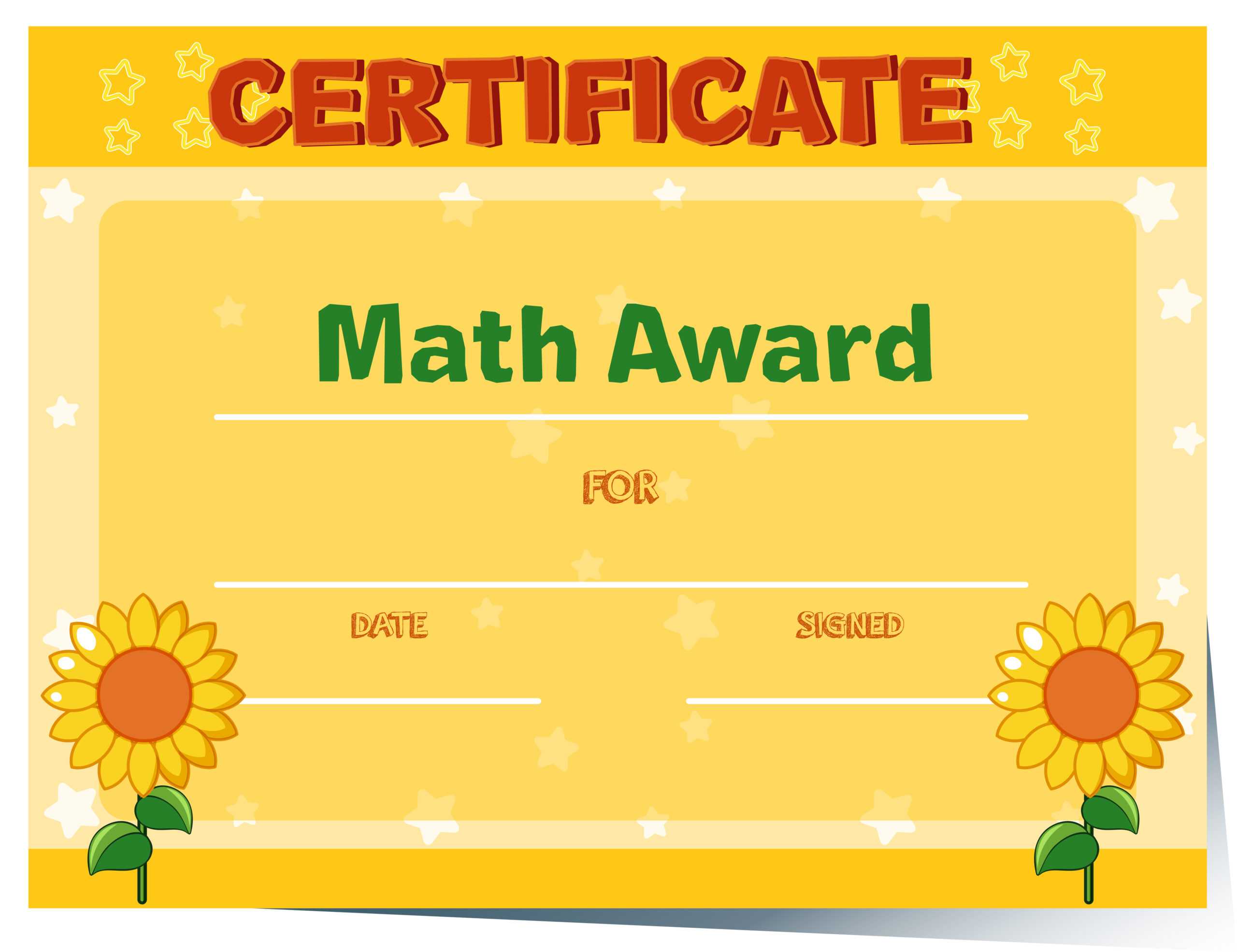 Certificate Template With Sunflowers In Background Throughout Math Certificate Template
