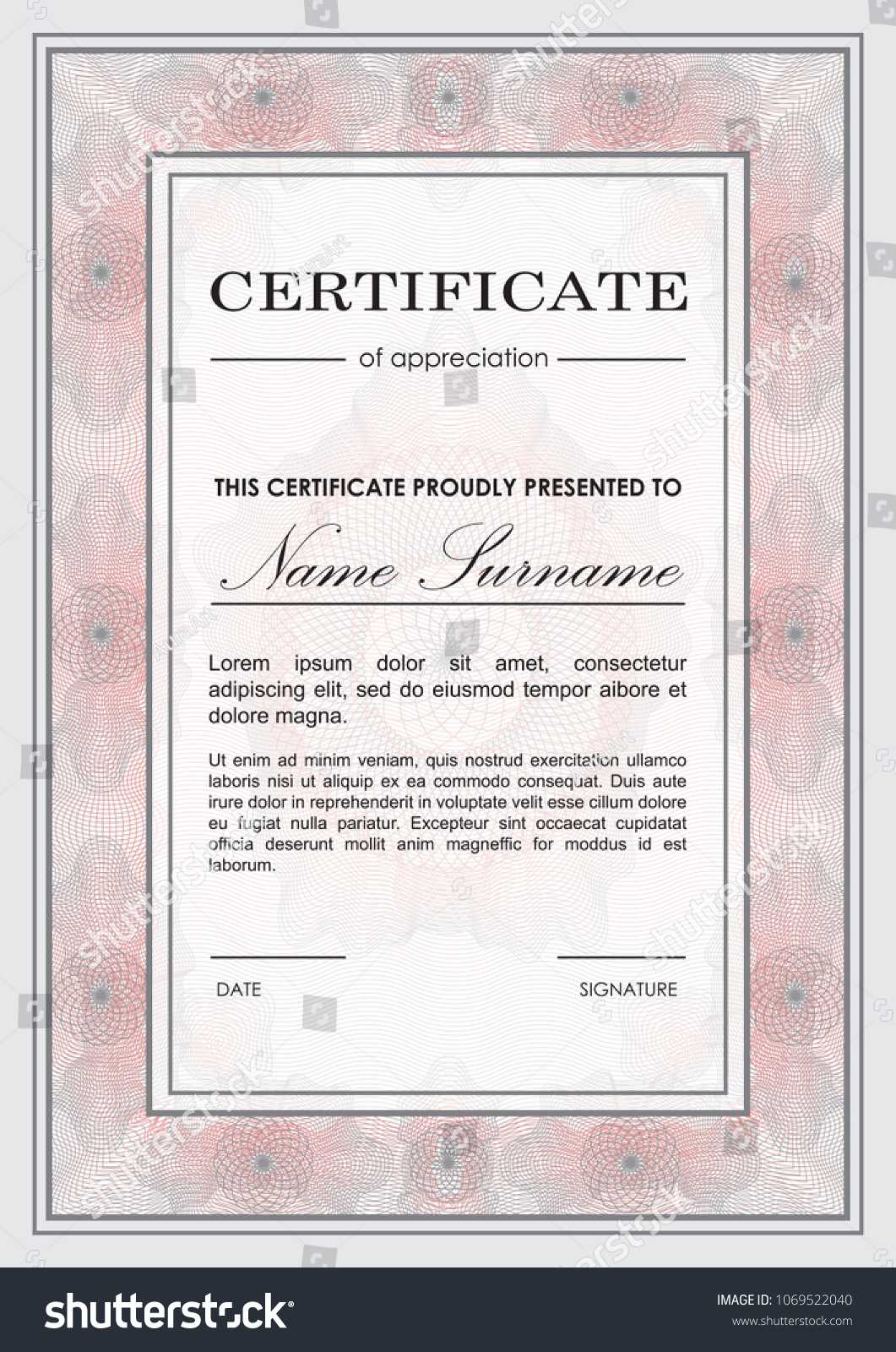 Certificate Vector Template Guilloche Frame Ornamental Stock Inside Mock Certificate Template